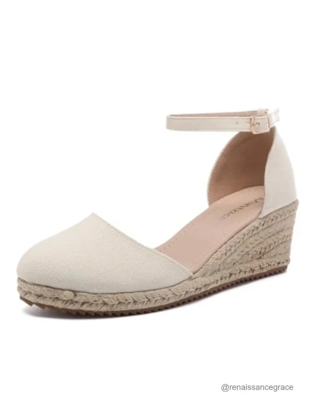 Canvas Espadrille Wedge Sandals with Ankle Strap Cushioned Faux Leather